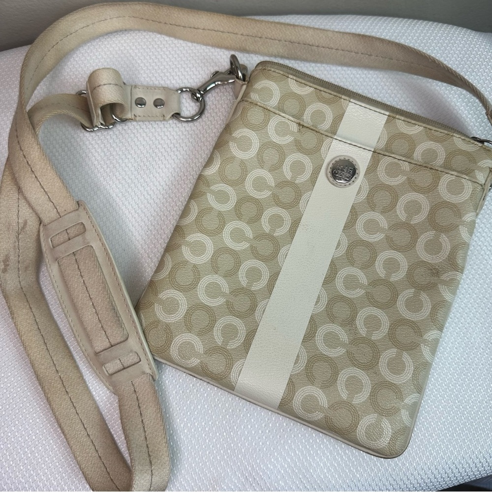 Coach signature stripe vintage cream coated canvas Crossbody purse/bag